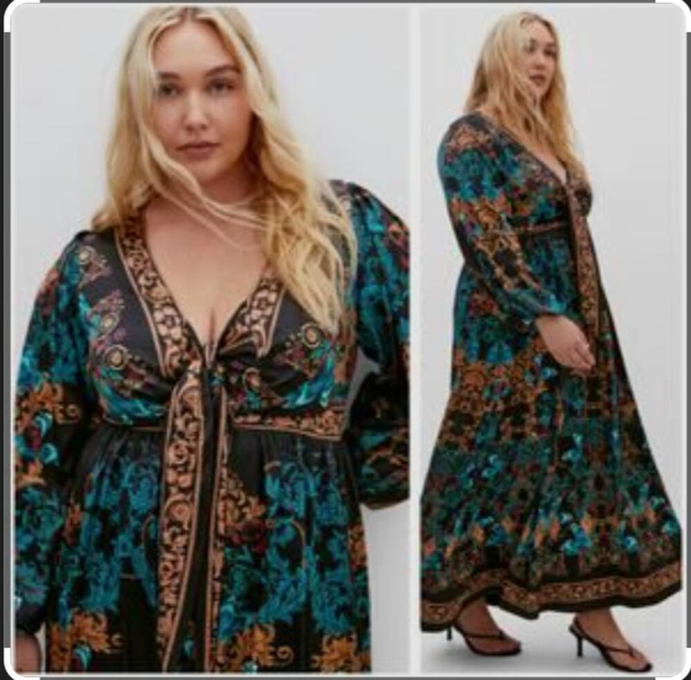 City Chic Opulent Floral Boho Maxi Dress Kimono Sleeve Plus Size XXL US 24 NWT